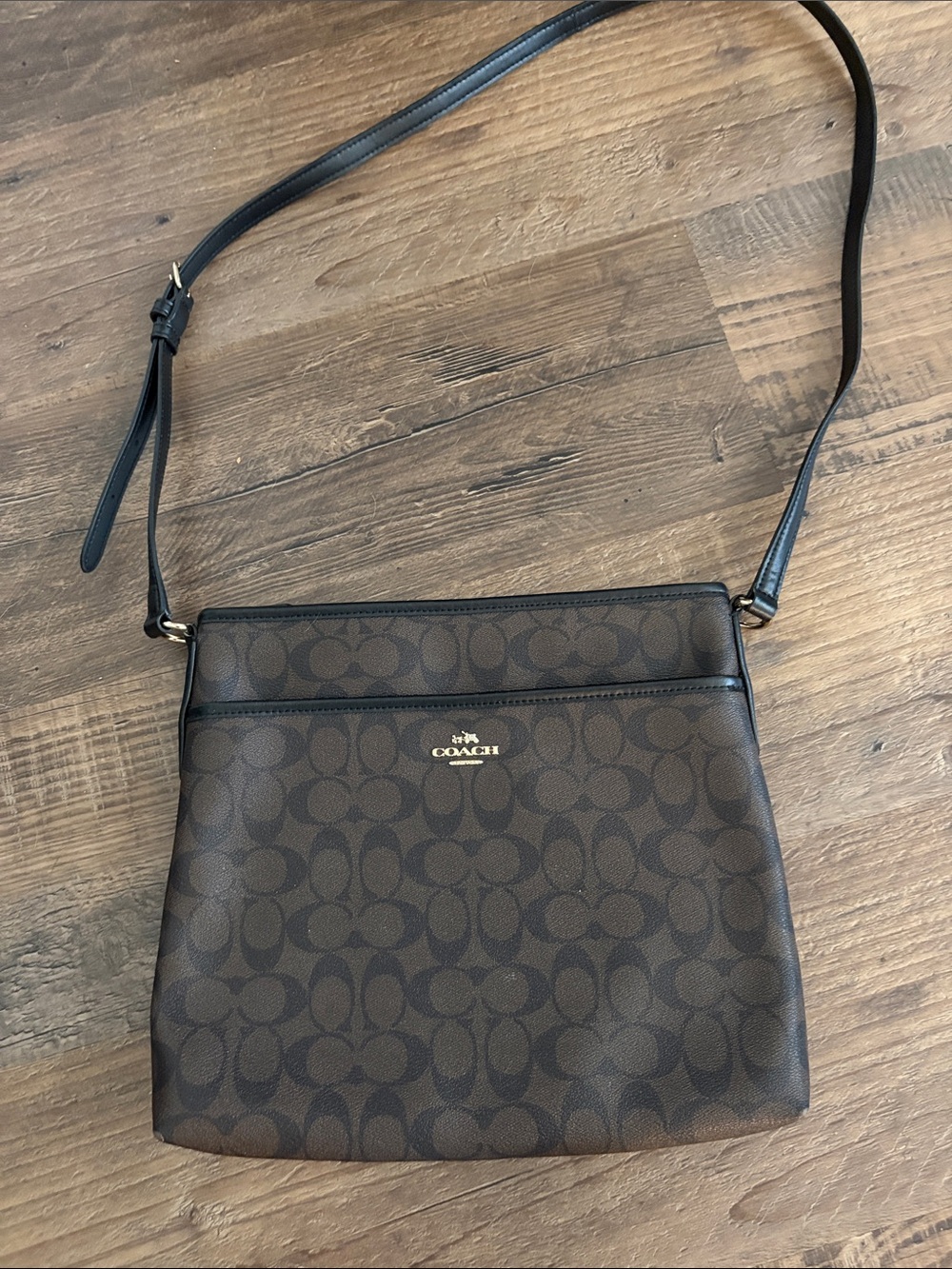 Coach Dark Brown Signature Crossbody with Gold Hardware